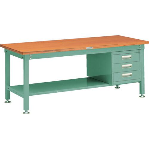 TRUSCO 中荷重作業台(1200kg)HW型 1500X900XH740 3段引出付 グリーン色...