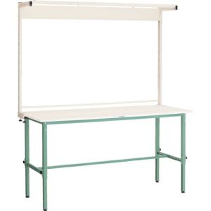 TRUSCO 軽荷重作業台高さ調節式(150kg)AEM型 1800X750XH1858~2158(全高) ツールハンガー付 グリーン色 ( AEM-1800THN ) トラスコ中山(株) (メーカー取寄)｜orangetool