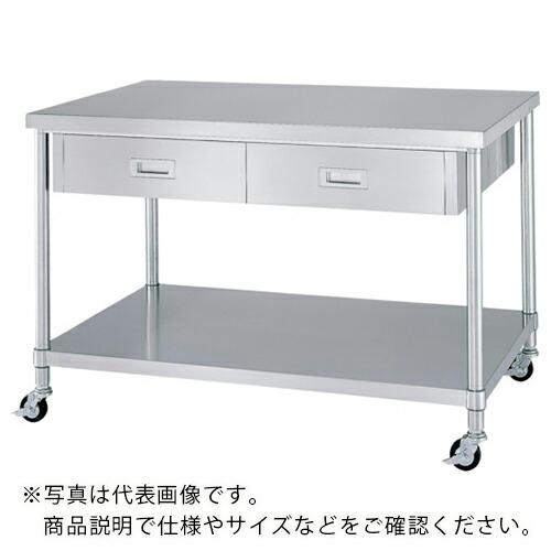 シンコー ステンレス(SUS304)作業台両面引出付ベタ棚板キャスター付 φ75ウレタン車 ステンレ...