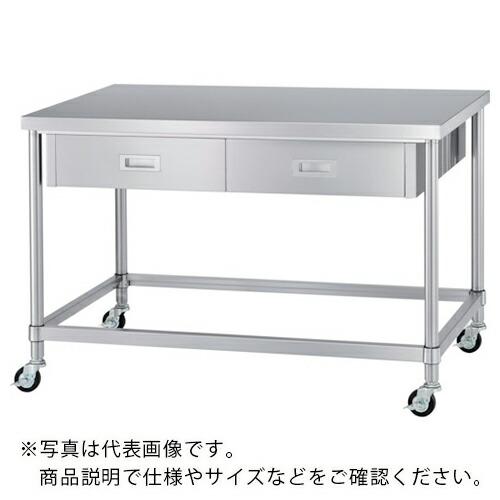 シンコー ステンレス(SUS304)作業台両面引出付四方枠キャスター付 φ75ウレタン車 ステンレス...