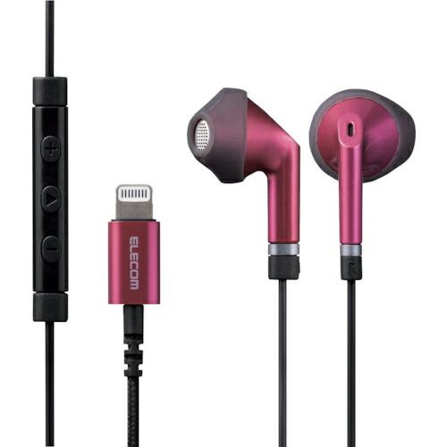 ELECOM ステレオイヤホン セミオープン型 Lightning マイク付 高耐久ケーブル ピンク...