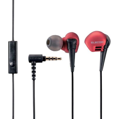 ELECOM ステレオヘッドホン(マイク付) 耳栓タイプ 直径3.5mm 10.0mmドライバ レッ...
