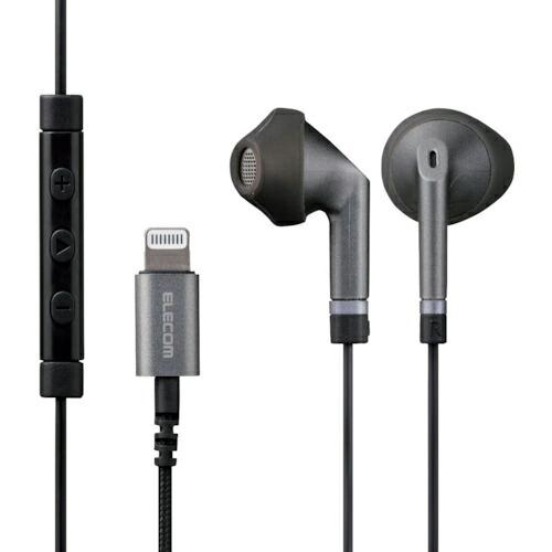ELECOM ステレオイヤホン セミオープン型 Lightning マイク付 高耐久ケーブル ブラッ...