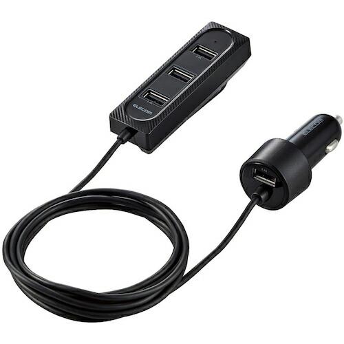 ELECOM シガーチャージャー 後部座席用 36W USB-A4ポート 2.0m ブラック ( M...