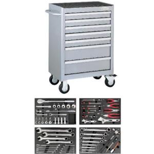 【SALE価格】TONE 整備用工具セット ツールキャビネットセット(シルバー) 間口676×奥行459×高さ995mm 65点セット ( TCAT911SV ) TONE(株)｜orangetool