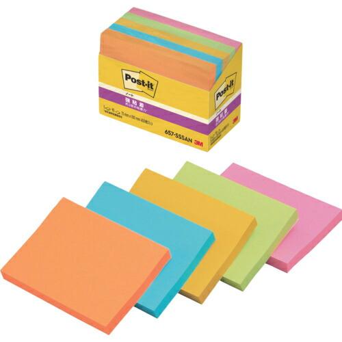 【SALE価格】3M ポスト・イット 強粘着 75X100mm 90枚X5パッド 5色混色 ( 65...