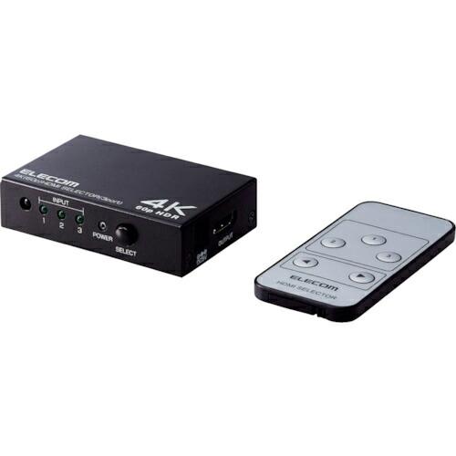 ELECOM HDMI切替器 4K60P対応 3ポート 3入力1出力 専用リモコン付 ブラック ( ...