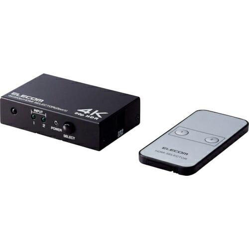 ELECOM HDMI切替器 4K60P対応 2ポート 2入力1出力 専用リモコン付 ブラック ( ...