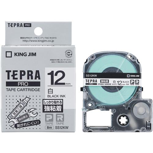 KING JIM 【純正】「テプラ」PROテープ 12mm 強粘着ラベル 白ラベル/黒文字 長さ8m...