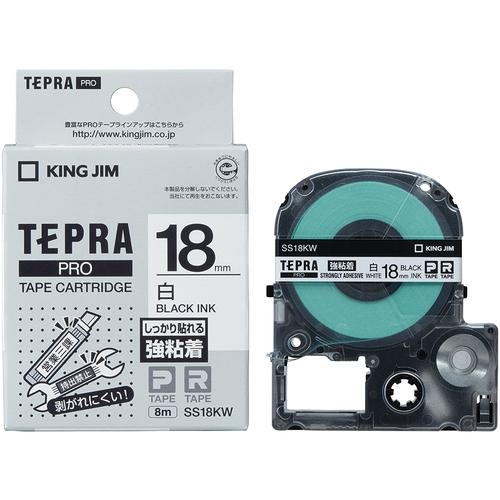 KING JIM 【純正】「テプラ」PROテープ 18mm 強粘着ラベル 白ラベル/黒文字 長さ8m...