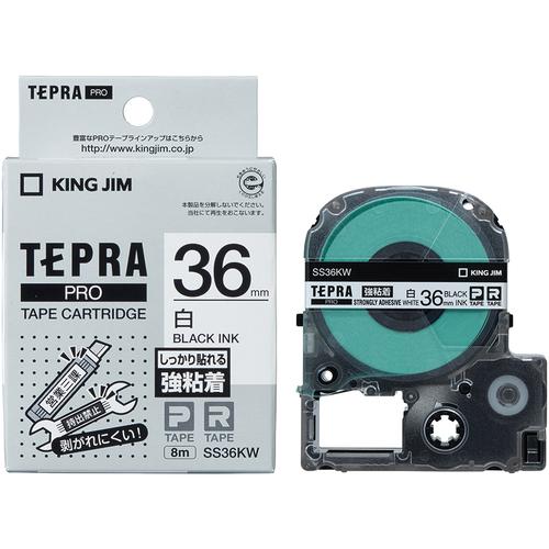 KING JIM 【純正】「テプラ」PROテープ 36mm 強粘着ラベル 白ラベル/黒文字 長さ8m...