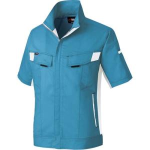アイトス ニュームービンカット 春夏半袖ブルゾン サックス×シルバーグレー L  ( AZ6832-007-L )｜orangetool