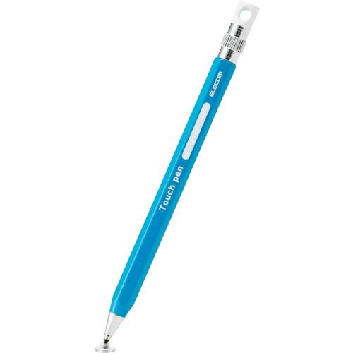 ELECOM タッチペン 六角鉛筆型 ストラップホール付 ディスクタイプ ペン先交換可能 ブルー (...