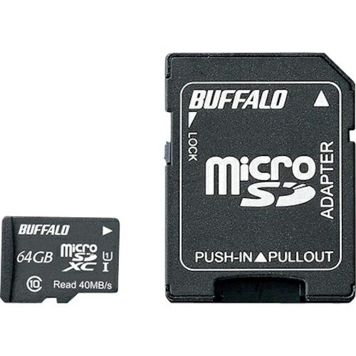 BAFFALO UHS-I Class1 microSDXCカード SD変換アダプター付 64GB ...