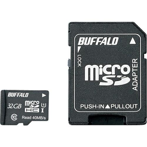 BAFFALO UHS-I Class1 microSDHCカード SD変換アダプター付 32GB ...