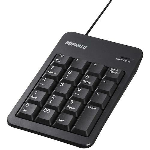 BAFFALO 有線テンキーボード Tabキー/USBハブ付き ブラック ( BSTKH100BK ...