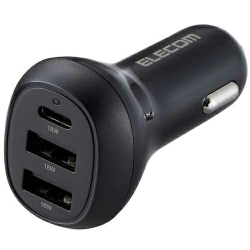 ELECOM シガーチャージャー USB PD18W+18W Type-C×1 USB-A×2 ブラ...