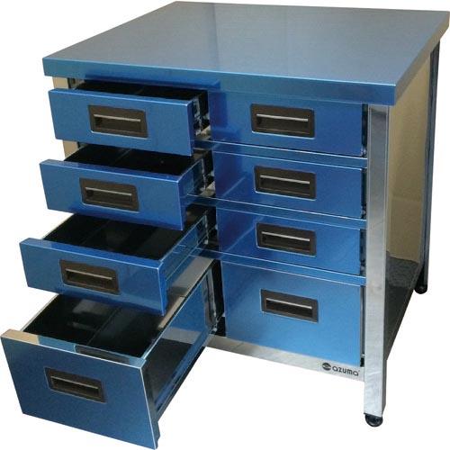 アズマ ステンレス製縦型引出し付作業台 750×600×800 引出し数8 ( HTVO-750 )...