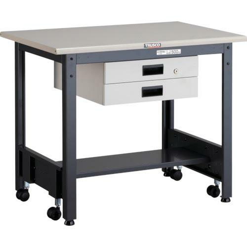 TRUSCO 中荷重作業台(500kg)CFW型 900X600XH740 薄型2段引出付 ダークグ...
