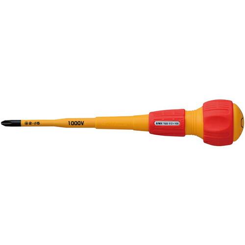 アネックス 絶縁ドライバー 刃先+2×軸長100mm 先端軸径Φ5mm 全長217mm ( 7920...