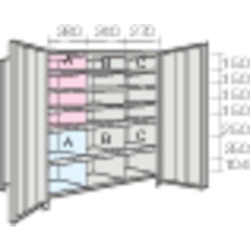 TRUSCO スチールラック 軽量棚両開扉・仕切付 875X383X1200 3列6段 ネオグレー ...
