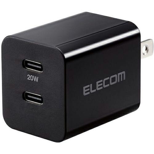 ELECOM AC充電器 USB PD準拠 20W USB-C2ポート スイングプラグ ブラック (...