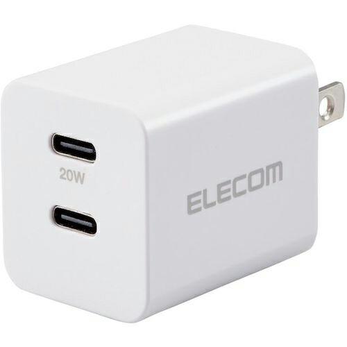 ELECOM AC充電器 USB PD準拠 20W USB-C2ポート スイングプラグ ホワイト (...