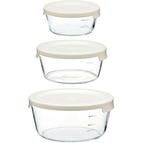 HARIO 耐熱ガラス製保存容器丸3個セット ( MST-3018-OW )