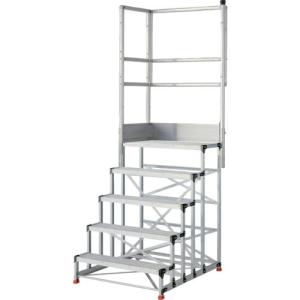 TRUSCO アルミ製作業用踏台 グレーチングタイプ 5段 高さ1.5m 天板寸法1000×400 段高300mm 天場二方手すり付き ( TSFGR-51015-TL300 )｜orangetool