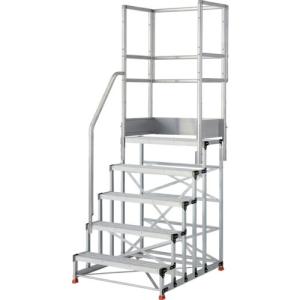 TRUSCO アルミ製作業用踏台 グレーチングタイプ 5段 高さ1.5m 天板寸法1000×400 段高300mm 階段片手すり天場三方付き ( TSFGR-51015-TKS300 )｜orangetool