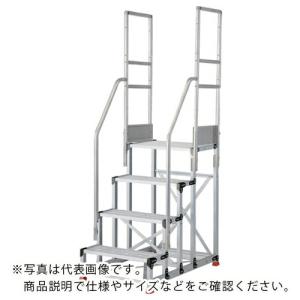TRUSCO アルミ製作業用踏台 縞板タイプ 4段 高さ1.0m 天板寸法600×400 段高250mm 階段両手すり付き ( TSFC-4610-TR250 )｜orangetool