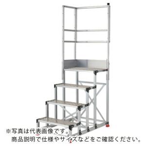 TRUSCO アルミ製作業用踏台 縞板タイプ 4段 高さ1.0m 天板寸法600×400 段高250mm 天場二方手すり付き ( TSFC-4610-TL250 )｜orangetool
