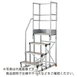 TRUSCO アルミ製作業用踏台 縞板タイプ 4段 高さ1.0m 天板寸法600×400 段高250mm 階段片手すり天場三方付き ( TSFC-4610-TKS250 )｜orangetool