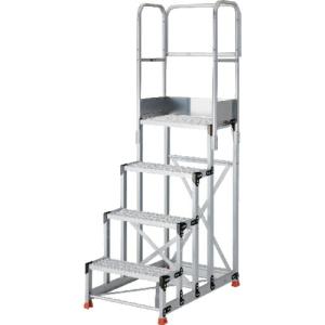 TRUSCO アルミ製作業用踏台 グレーチングタイプ 4段 高さ1.0m 天板寸法600×400 段高250mm 天場三方手すり付き ( TSFGR-4610-TS250 )｜orangetool