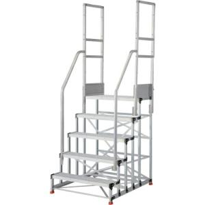 TRUSCO アルミ製作業用踏台 グレーチングタイプ 5段 高さ1.5m 天板寸法1000×400 段高300mm 階段両手すり付き ( TSFGR-51015-TR300 )｜orangetool