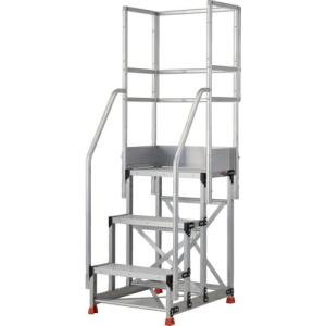TRUSCO アルミ製作業用踏台 3段 高さ0.9m 天板寸法600×400 段高300mm フルセット手すり付き ( TSF-369-TF300 )｜orangetool