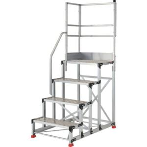 TRUSCO アルミ製作業用踏台 縞板タイプ 4段 高さ1.2m 天板寸法600×400 段高300mm 階段片手すり天場二方付き ( TSFC-4612-TKL300 )｜orangetool