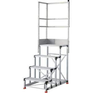 TRUSCO アルミ製作業用踏台 グレーチングタイプ 4段 高さ1.2m 天板寸法600×400 段高300mm 天場二方手すり付き ( TSFGR-4612-TL300 )｜orangetool