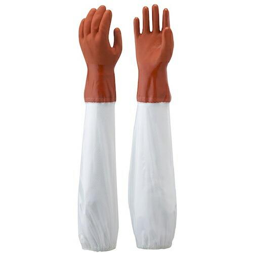 SHOWA 腕カバー付手袋 No645腕カバー付ニュービニローブ オレンジ/ホワイト Sサイズ ( ...