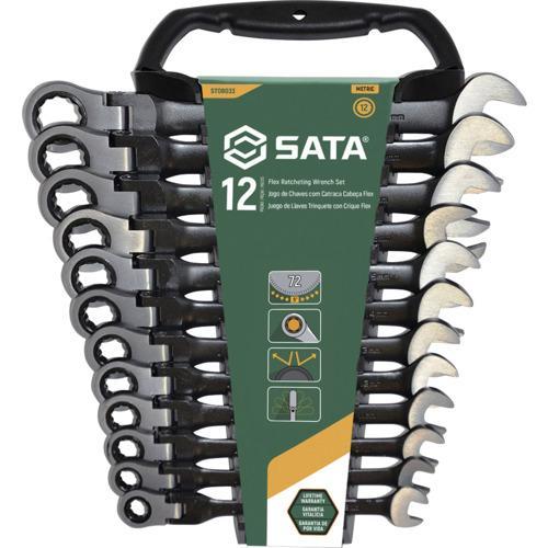 ＳＡＴＡ　首振コンビネーションラチェットレンチセット　黒（１２点） ( ST08033 )