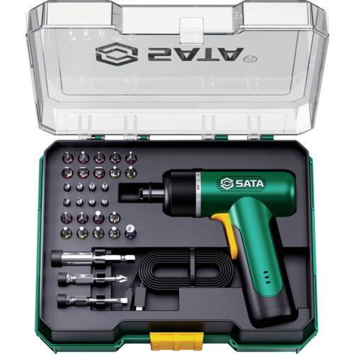 ＳＡＴＡ　３．７Ｖ　充電式電動ドライバー（ピストル型）３２点セット (151052)