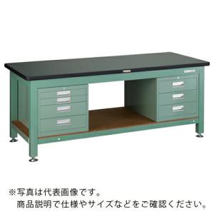 TRUSCO 重荷重作業台(3000kg)TW型 1200X750XH740 3段・4段引出付 グリーン色 ( RTW-1200D3D4 (リノリュームバリテンバン) ) トラスコ中山(株)｜orangetool