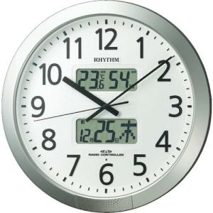 【SALE価格】RHYTHM 電波 壁掛け時計(アナログ表示) 最大36回/日 プログラムチャイム 温湿度計付き カレンダー シルバー Φ430×66mm ( 4FN404SR19 ) リズム(株)｜orangetool