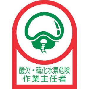 緑十字 ヘルメット用ステッカー 酸欠・硫化水素危険作業主任者 HL-126 35×25mm 10枚組 オレフィン ( 233126 ) (株)日本緑十字社｜orangetool