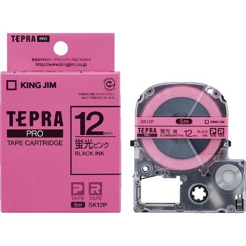 KING JIM 【純正】「テプラ」PROテープ 12mm ピンクラベル(蛍光色)/黒文字 長さ5m...