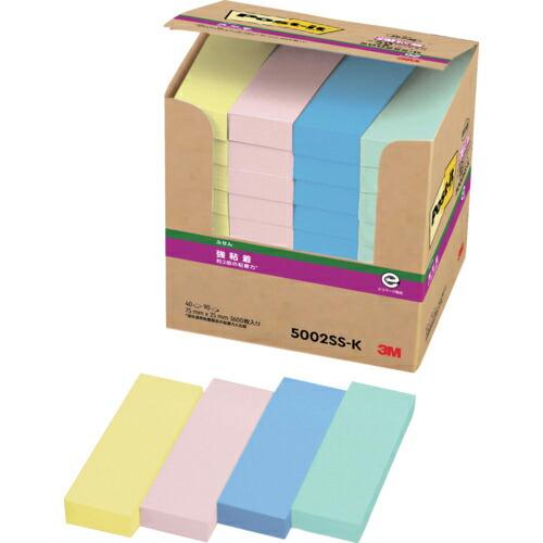 3M ポスト・イット 強粘着75X25mm90枚X40パッド4色混色 3600枚 ( 5002SS-...
