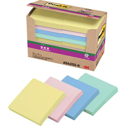 3M ポスト・イット 強粘着75X75mm90枚X20パッド4色混色 1800枚 ( 6542SS-...