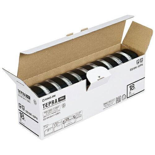 KING JIM 【純正】「テプラ」PROテープ 18mm エコパック(10個入り)/白ラベル/黒文...