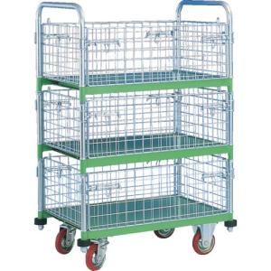 カンベ 金網台車 メッシュパックロール 標準3段タイプ 四方囲い棚板付 400kg ( 665A ) (株)神戸車輛製作所 (メーカー取寄)｜orangetool