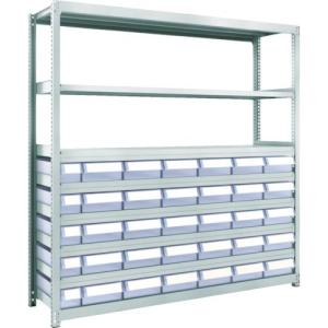 TRUSCO スチール製軽中量ボルトレス棚 M2型 樹脂透明引出付 W1760×D450×H1800 小×5・大×30 ( M2-6648-C5D30 )｜orangetool